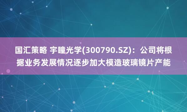 国汇策略 宇瞳光学(300790.SZ)：公司将根据业务发展情况逐步加大模造玻璃镜片产能